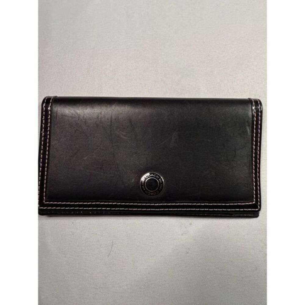 Vtg Black Coach Leather Wallet Pink Interior Check Holder